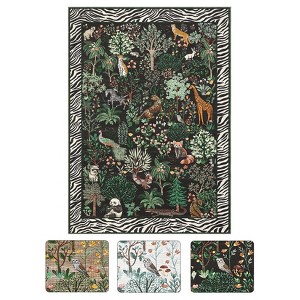 5'x7' Washable Jungle Animal Rugs for Living Room Bedroom, Non Slip Stain Resistant Throw Carpet for Nursery Playroom Dining Room Office, Black - 1 of 4
