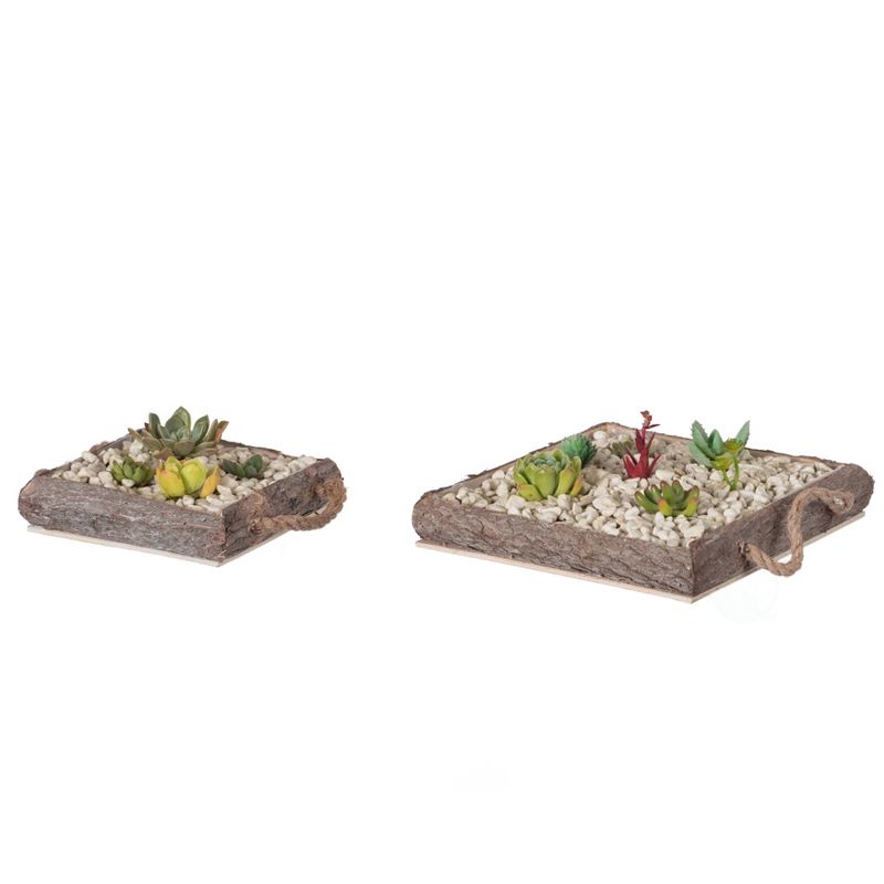Vintiquewise Indoor and Outdoor Set of 2 Brown Vintage Bark Square Wooden Mini Flowerpot Planter, 1 of 7