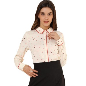 Allegra K Women's Printed Long Sleeve Piped Button Down Office Shirt - 1 of 4