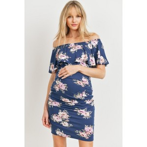 Hello Miz Women's Fitted Ruffle Off Shoulder Maternity Dress - 1 of 4