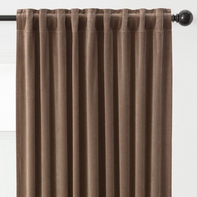 Taupe Velvet Blackout Privacy Window Curtain Panels, 52 x 63 Inches