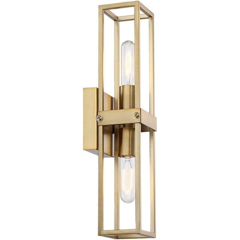 Possini Euro Design Modern Wall Light Sconce Warm Brass Hardwired 18 3/4" High 2-Light Fixture Open Frame Bedroom Bathroom Hallway, 5 of 10