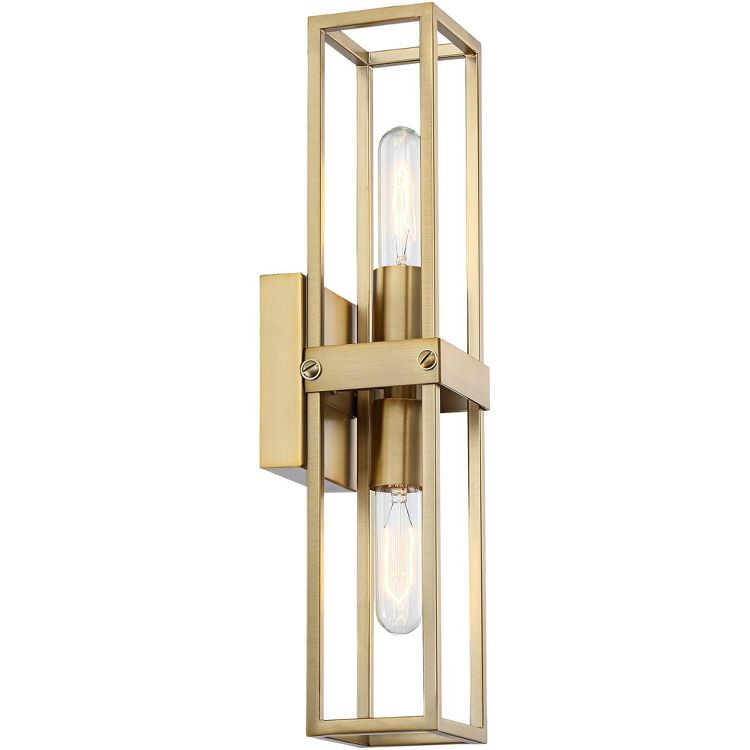 Possini Euro Design Modern Wall Light Sconce Warm Brass Hardwired 18 3/4" High 2-Light Fixture Open Frame Bedroom Bathroom Hallway, 5 of 9