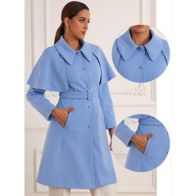INSPIRE CHIC Women's Removable Cape Single-Breasted Work Casual Outwear Long Coat Blue Medium — фото 2