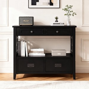 Hostack 36'' Farmhouse Wood Console Table with 4 Drawers and 1 Storage Shelf for Entryway and Living Room , Black - 1 of 4