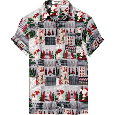 HAPPY BAY Men's Holiday Beach Short Sleeve Vacation Hawaii Santa Claus Party Holiday Shirt Hawaiian Ugly Christmas Tree Shirts for Men
