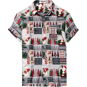 HAPPY BAY Men's Holiday Beach Short Sleeve Vacation Hawaii Santa Claus Party Holiday Shirt Hawaiian Ugly Christmas Tree Shirts for Men - 1 of 4