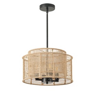Modern Farmhouse Drum Chandelier, Handwoven Natural Rope Pendant Light for Bedroom or Entryway - 1 of 4