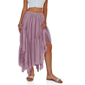 Imily Bela Womens Summer Boho Maxi Skirt Casual Asymmetric High-Low Hem Flowy Bohemia Long Skirt - 1 of 4
