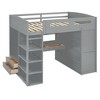 NicBex Full Size Bunk Bed with Desk Wooden Bed Frame with Wardrobe, Drawers, Shelves, Ladder and Full Length Guardrail, No Box Spring Required - 3 of 4