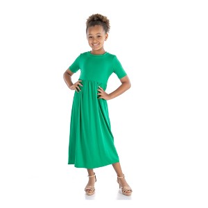 24seven Comfort Apparel Girls Short Sleeve Pleated Midi Dress - 1 of 4