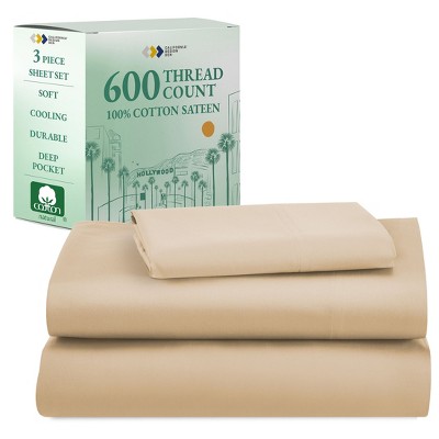 5-Star Luxury Sheet Set | 600 Thread Count 100% Cotton Sateen | Soft & Crisp Bed Sheets with Deep Pockets by California Design Den