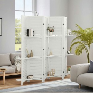 Resenkos 5-Panel 67" Tall Wood Privacy Screen Room Divider - 3 Shelves, Folding Storage for Bedroom, White - 1 of 4
