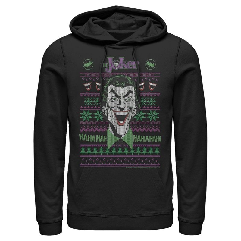 Men's Batman Ugly Christmas Joker Laugh Pull Over Hoodie, 1 of 4
