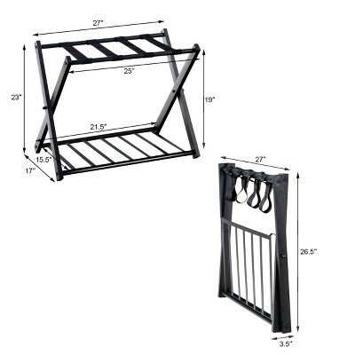 Costway 4-Pack Folding Metal Luggage Racks With Shelf – Black – For Hotels Guestrooms