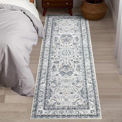 Washable Area Rug, Green Oriental Vintage Faux Wool Carpet, Non-Slip Stain-Resistant Soft Accent Rug for Living Room Bedroom Dining Room