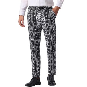 INSPIRE CHIC Irregular Pattern Pants for Men's Flat Front Prom Color Block Stripe Pants - 1 of 4
