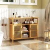 Tangkula Bamboo Bathroom Cabinet 2-Door Storage Organizer w/ Shelves for Living Room - 2 of 4