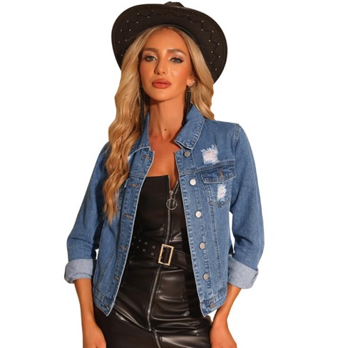 Allegra K Women s Ripped Distressed Cropped Denim Jean Jacket Target