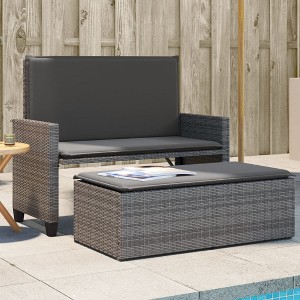 Garden Bench Grey PE rattan 2-seater Convertible - 1 of 4