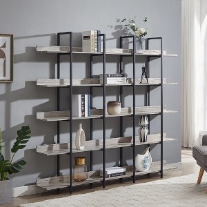 Vintage 5 Tier Industrial Bookshelves w/Metal Frame 70.8in Wide Ladder Shelf, MDF Board Industrial Style Bookcase for Bedroom Living Room, Brown - 1 of 4