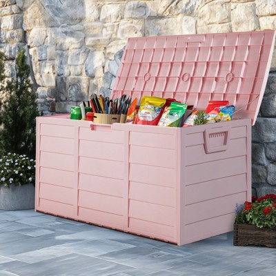 VisioGear 75gal Lockable Outdoor Garden Plastic Storage Deck Box for Tools Cushions Toys, Pink, 44"*19.3"*21.3"