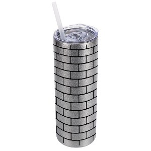 Elanze Designs Silvertone Sparkle 20 Ounce Double Wall Stainless Steel Glitter Travel Tumbler With Sliding Lid And Straw, Brick Pattern - 1 of 4