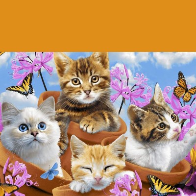 Garden Wonder Kittens Fleece Throw Blanket with Floral Design
