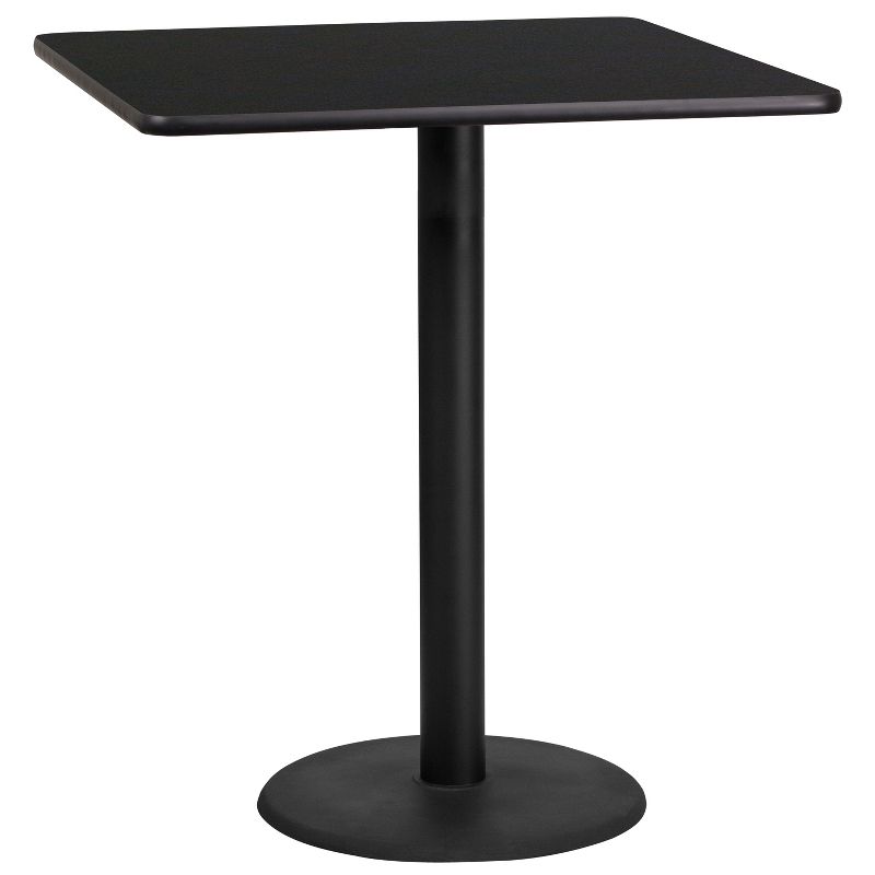 Flash Furniture 36'' Square Black Laminate Table Top with 24'' Round Bar Height Table Base, 1 of 3