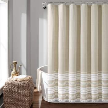 Nantucket Yarn Dyed Cotton Tassel Fringe Shower Curtain - Lush Décor 