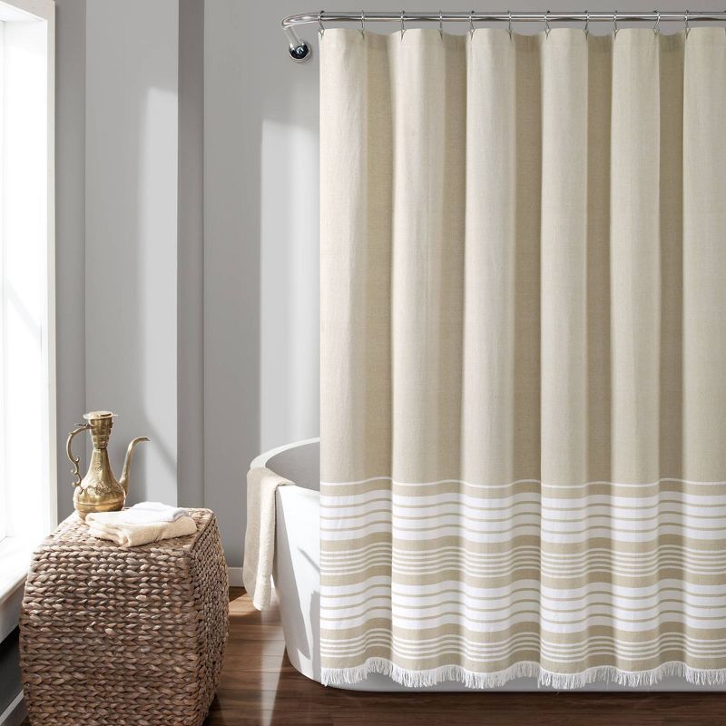 Nantucket Yarn Dyed Cotton Tassel Fringe Shower Curtain - Lush Décor , 1 of 8