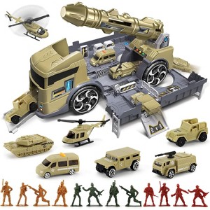 Military Transport Truck with Toy Soldiers and Rocket Car Battle Play Set for Kids 3-7 - 1 of 4