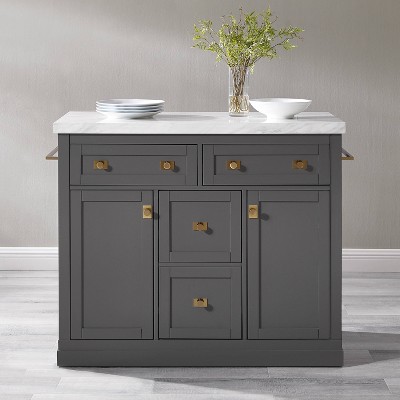 Claire Gray Wood Kitchen Island with Faux Marble Top