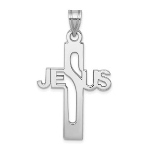 Black Bow Jewelry Sterling Silver Rhodium-Plated Flat Jesus Cross Pendant - 1 of 4