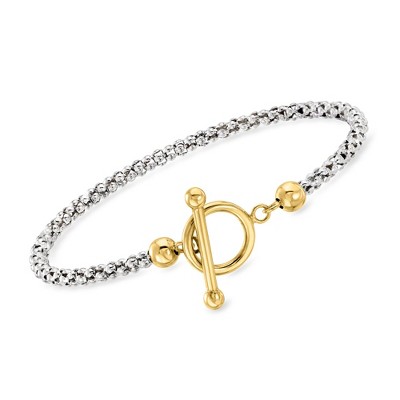 Ross-Simons Sterling Silver and 18kt Gold Over Sterling Popcorn-Chain Toggle Bracelet