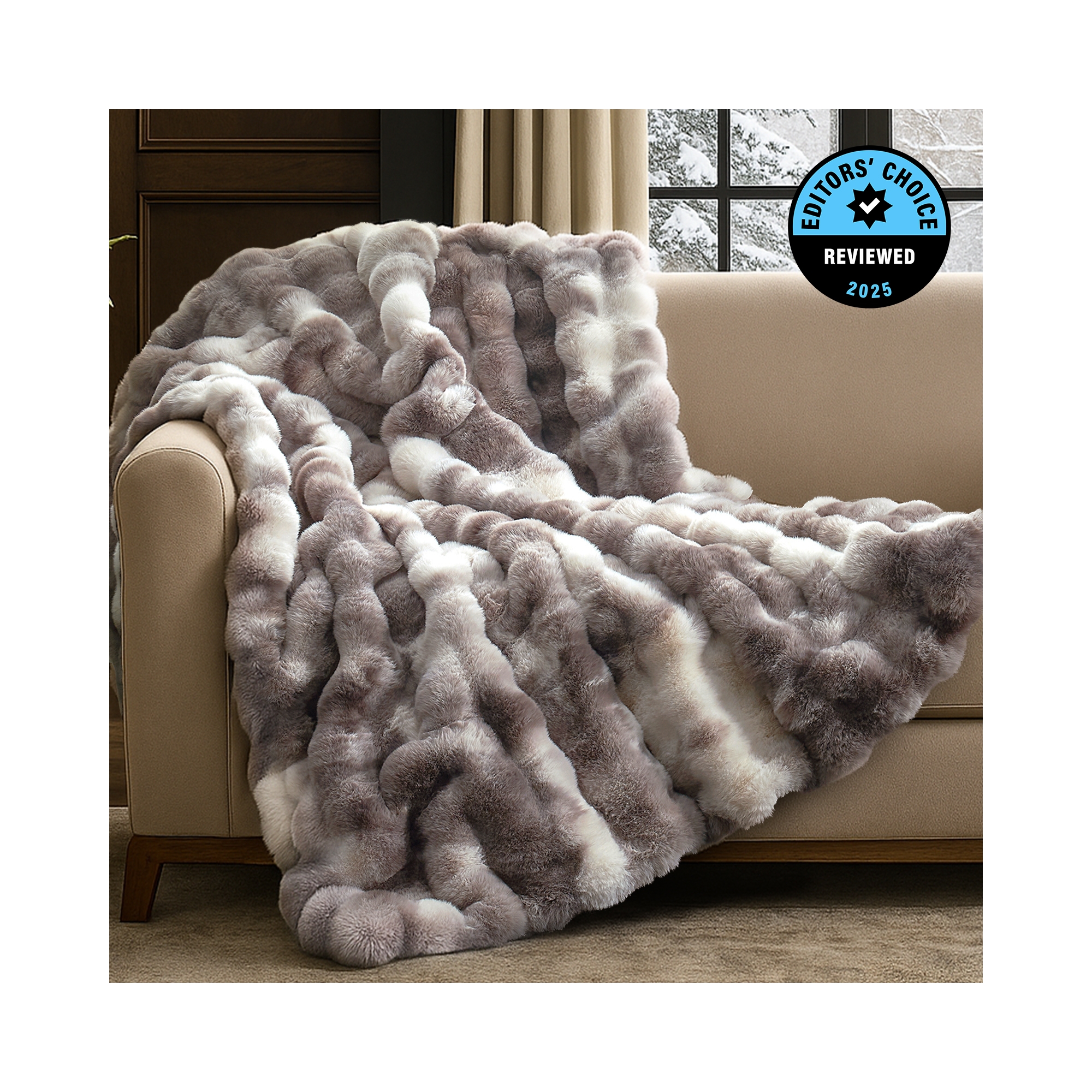 Thick Bubble Faux Fur Throw Blanket Luxury Dual-Sided Rabbit Fur & Silky Fleece Ultra-Soft Blanket for Couch, Bed, Gift