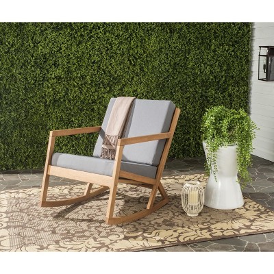 Eucalyptus Wood Black and Brown Rocking Chair with Cushions