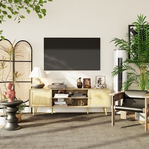 FUFU&GAGA Brown TV Cabinet with Rattan Decoration: Unique Design, Spacious Storage, Durable Build - 1 of 4