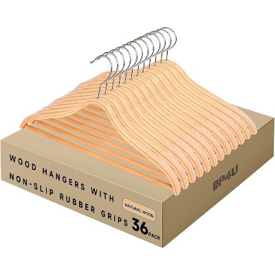 BP4U Slim Birch Wood Hangers with Pants Bar & Non-Slip Rubber Strips, Heavy Duty, 360° Swivel Hook, Space-Saving for Suits, Dresses & Trousers