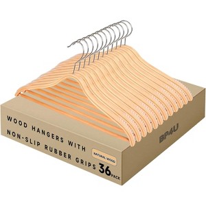 BP4U Slim Birch Wood Hangers with Pants Bar & Non-Slip Rubber Strips, Heavy Duty, 360° Swivel Hook, Space-Saving for Suits, Dresses & Trousers - 1 of 4