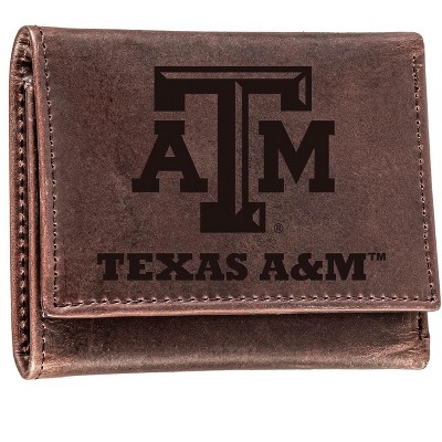 Evergreen NCAA Texas A&M Aggies Brown Leather Trifold Wallet Officially Licensed with Gift Box