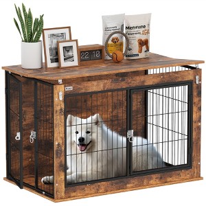 PawHut Dog Crate Furniture, 39" Dog Kennel Furniture with Flip-up Top Opening, 2 Doors, Dog Cage Side End Table for Large Dogs, Rustic Brown - 1 of 4