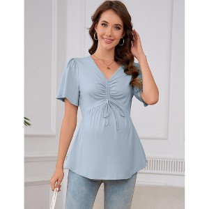 Maternity Drawstring V Neck Top Casual Short Sleeve Pregnancy T-Shirt - 1 of 4
