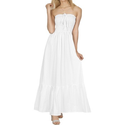LA LEELA Women's Tube Dress Top Maxi Casual One Size Pearl Solid