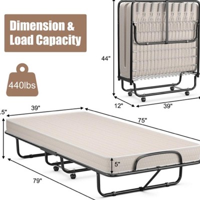 Costway Portable Memory Foam Folding Bed with Mattress Rollaway Cot Beige  Made in Italy HW68269BE - The Home Depot