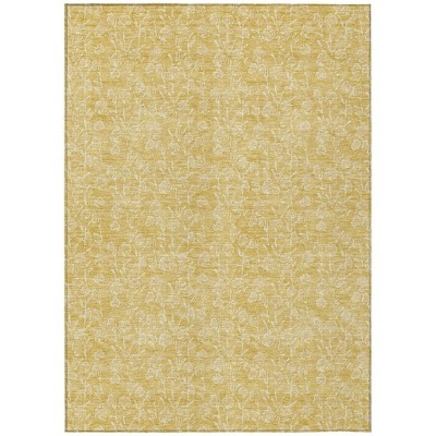 Gold And Ivory Floral Washable Indoor Outdoor Area Rug