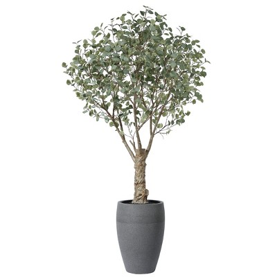 DR.Planzen 8ft UV Resistant Artificial Eucalyptus Tree with Grey Tall Planter, Fake Plant for Indoor Outdoor Home Decor, Big Faux Plant for Home Decor