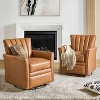Set of 2 Eva Genuine Leather Swivel Rocker Armchair with Nailhead Trims for Living Room | ARTFUL LIVING DESIGN - 2 of 4