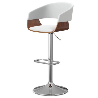 Calinda Adjustable Swivel Barstool White: Mid Century Modern, Bentwood Frame, Linen Upholstery - WyndenHall