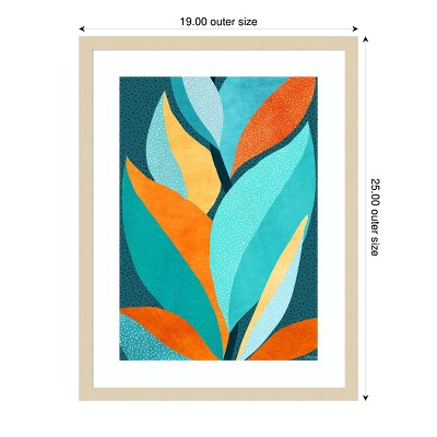 Abstract Tropical Foliage Blue and Orange Wood Framed Wall Art